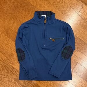 bella bliss Blue Quarter-Zip Sweater with Plaid Elbow Patches